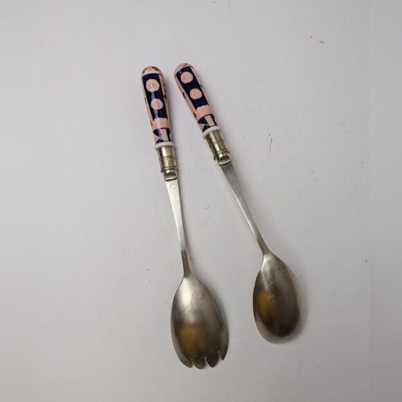 Antique Imari Porcelain Handle Salad Servers – Fork & Spoon Set – Early 1900s - Picture 5 of 8
